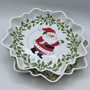 Set 2 Vtg Christmas Santa Plastic Snack Serving Tray Cookies 11" Kitsch 1980s
